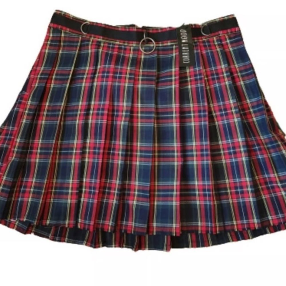 Dolls kill Current Mood Red and Blue Plaid A-Linepleated, small new with tags